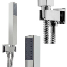 EcoSpa Brass Shower Wall Elbow Outlet SQUARE with Hose and Handset Chrome