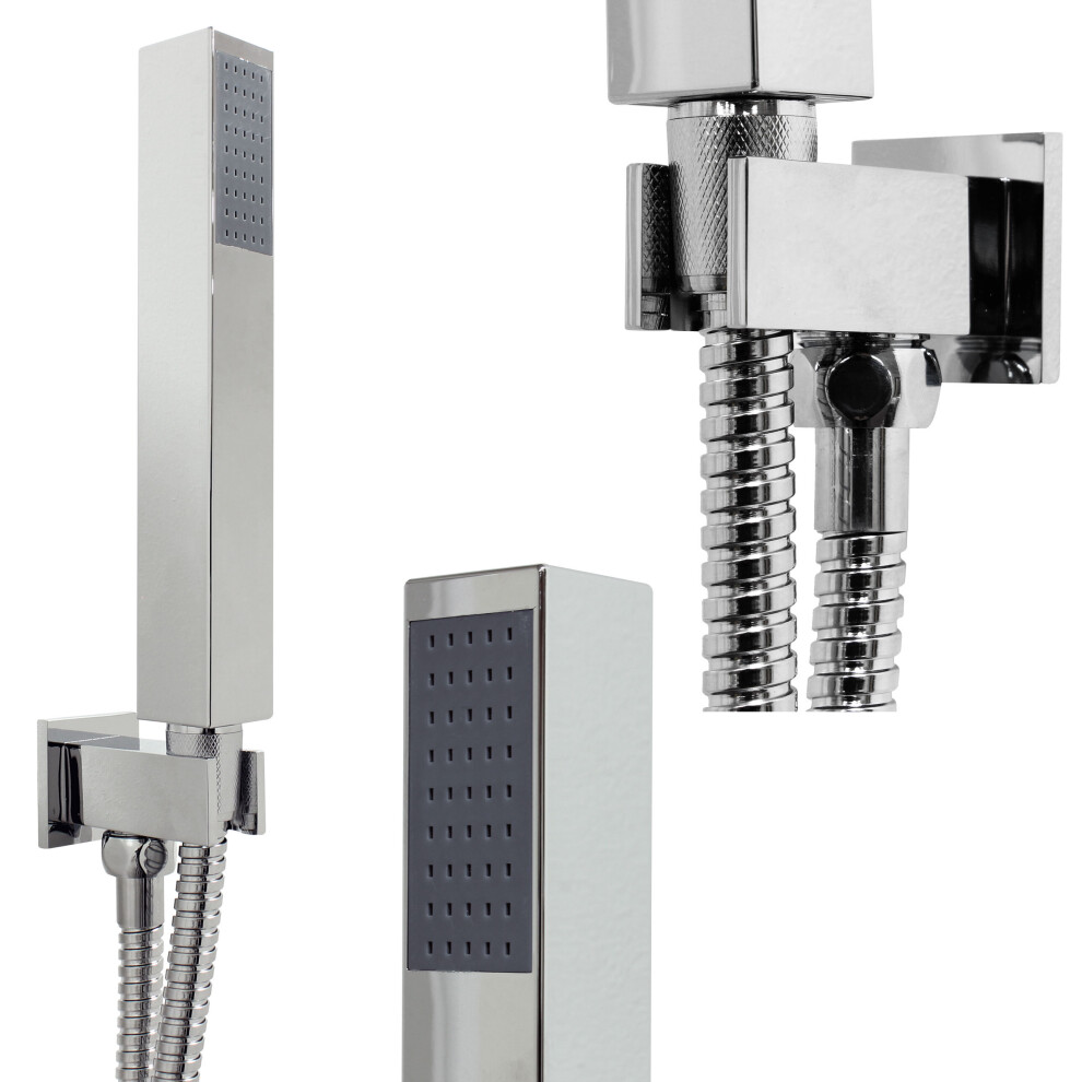 EcoSpa Brass Shower Wall Elbow Outlet SQUARE with Hose and Handset Chrome