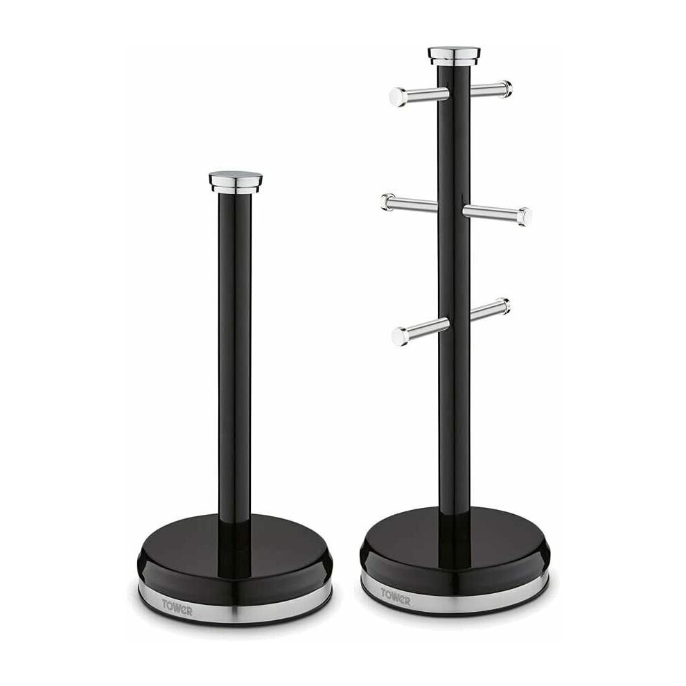 Kitchen Storage 'Belle' Stylish Towel Pole And Mug Tree Set in Black ""Noir