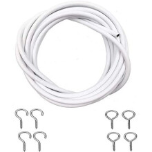 3M Net Curtain Wire White Window Voile Cord Cable With Hooks & Eyes