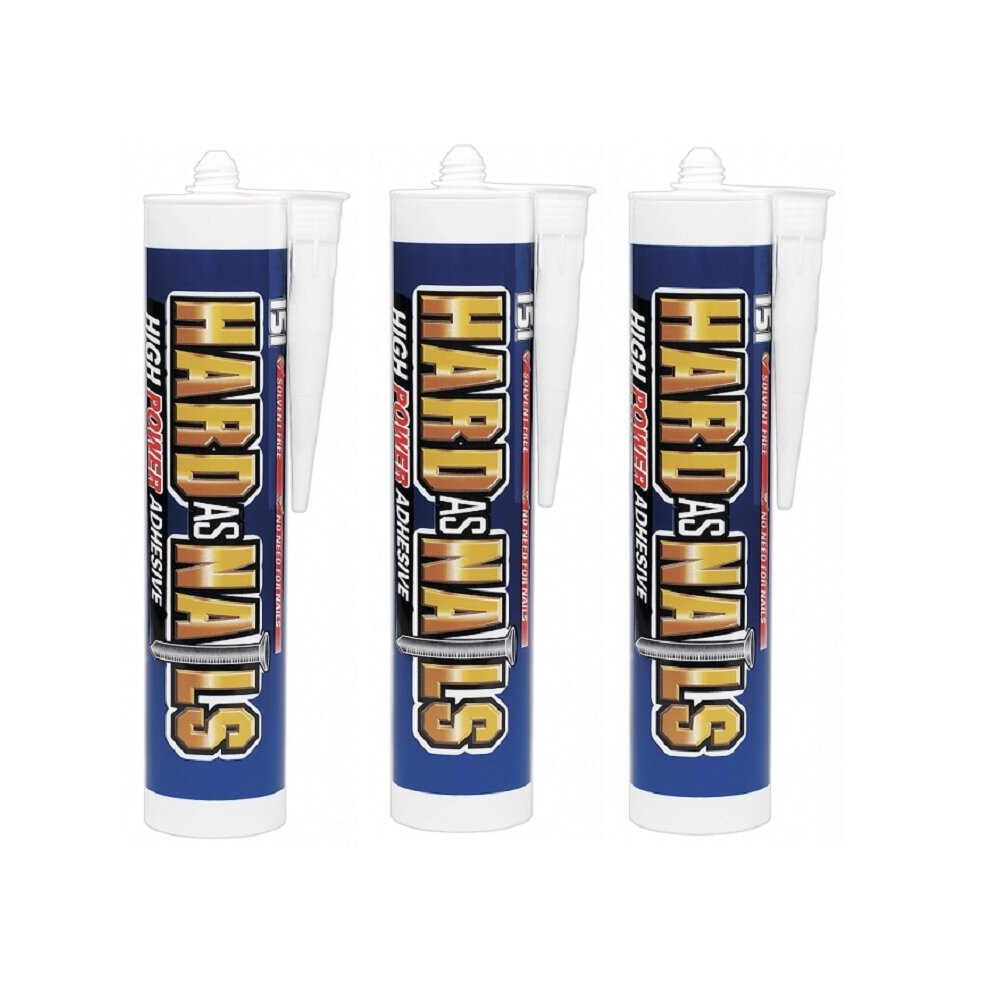 3 X CARTRIDGES HARD AS NAILS INTERIOR SOLVENT FREE ADHESIVE