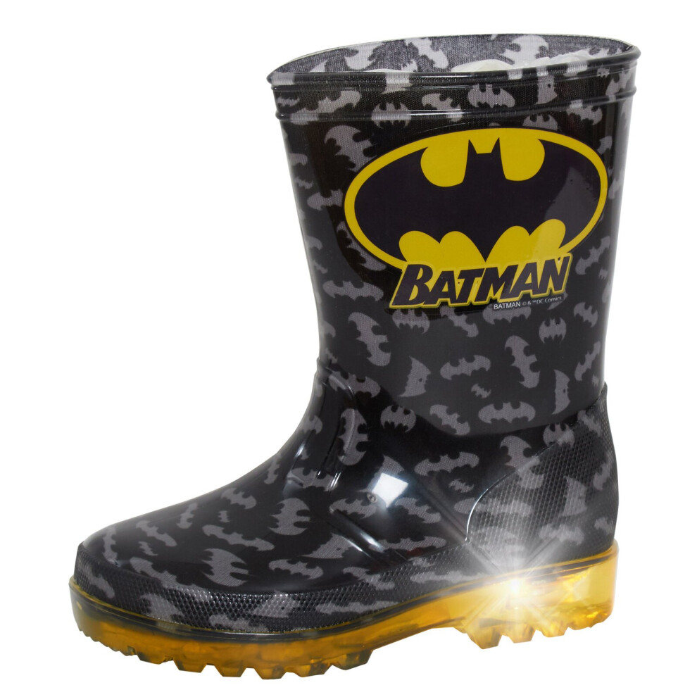 (UK 6 Child) Boys Batman Light Up Wellington Boots Kids DC Comics Rain Snow Shoes Wellies