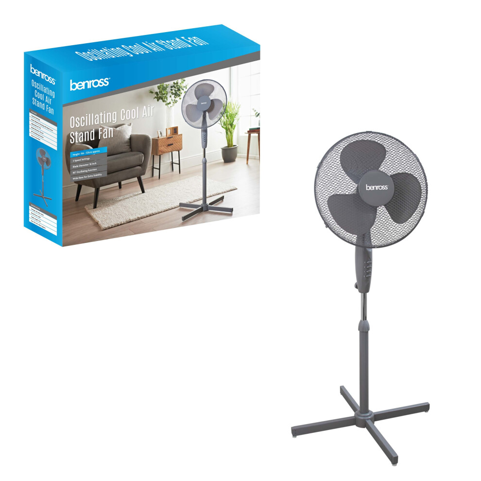 Benross 43840 16-Inch Adjustable Oscillating 3-Speed Standing Fan / Grey