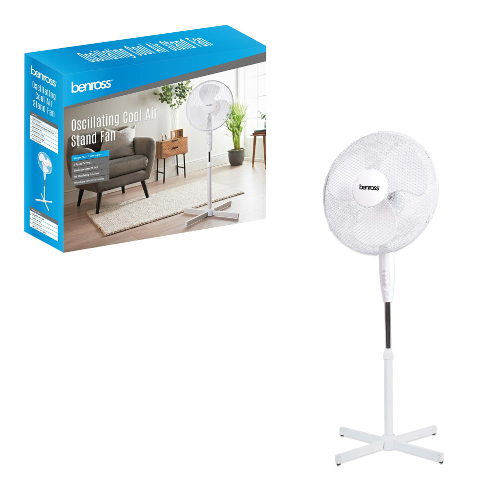 Benross 43930 16-Inch Adjustable Oscillating 3-Speed Standing Fan / White
