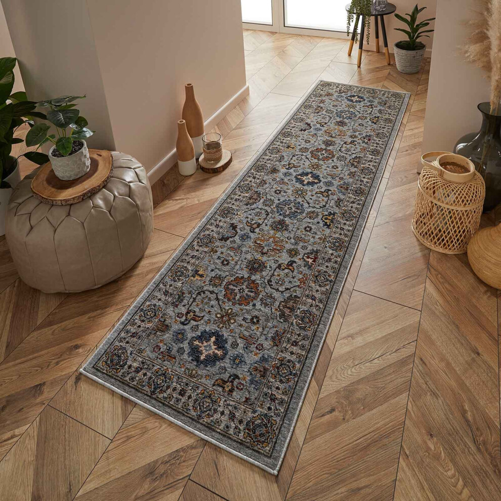 (Grey, Runner : 68 x 235cm) Luxury Traditional Rugs Vintage Oriental Small Extra Large Hall Runner Rug Any Room Soft Carpet Mat