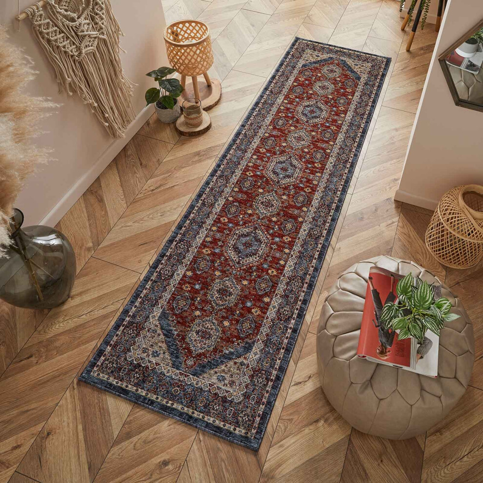 (Blue / Multi, Runner : 68 x 235cm) Luxury Traditional Rugs Vintage Oriental Small Extra Large Hall Runner Rug Any Room Soft Carpet Mat