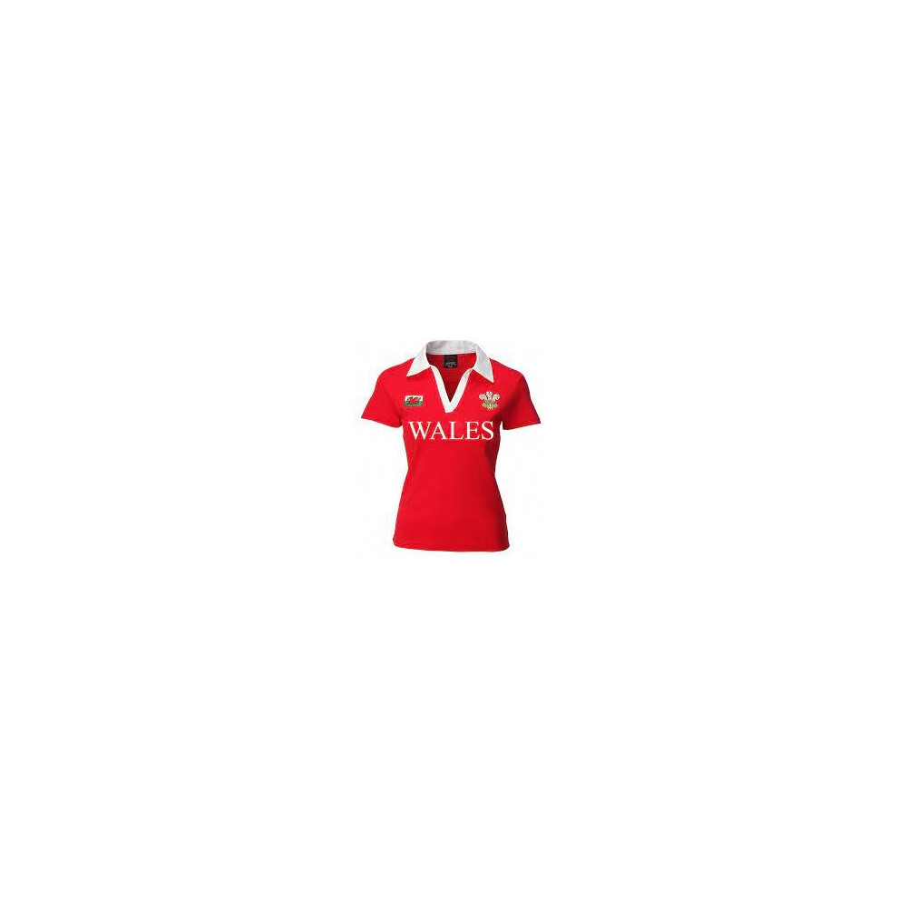 (Red Wales, 16/18) New Women's Welsh Wales Cymru V Collar Short Sleeve Rugby T Shirt Tops