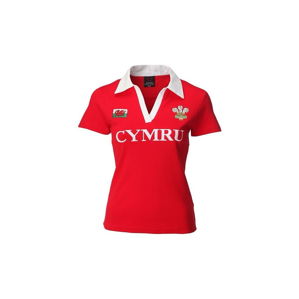 (Red Cymru, 12/14) New Women's Welsh Wales Cymru V Collar Short Sleeve Rugby T Shirt Tops