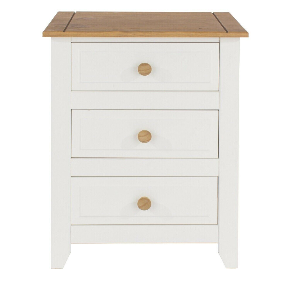 White 3 Drawer Bedside Cabinet Solid Pine Top Side Table Nightstand