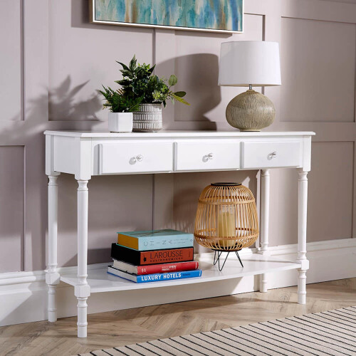 Stylish White Painted Wooden 3 Drawer Hallway Console Table Side Desk ...