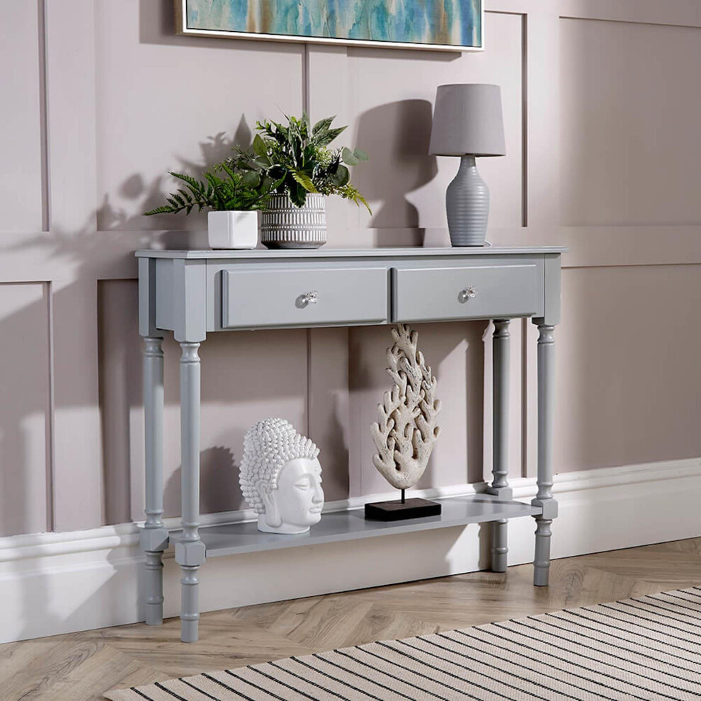 Stylish Grey Painted Wooden 2 Drawer Hallway Console Table Side Desk