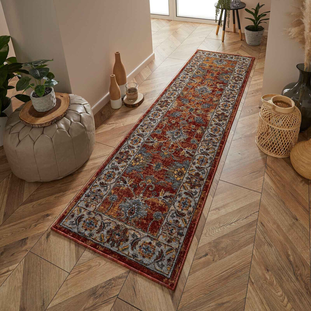 (Terracotta / Orange, Runner : 68 x 235cm) Luxury Traditional Rugs Vintage Oriental Small Extra Large Hall Runner Rug Any Room Soft Carpet Mat