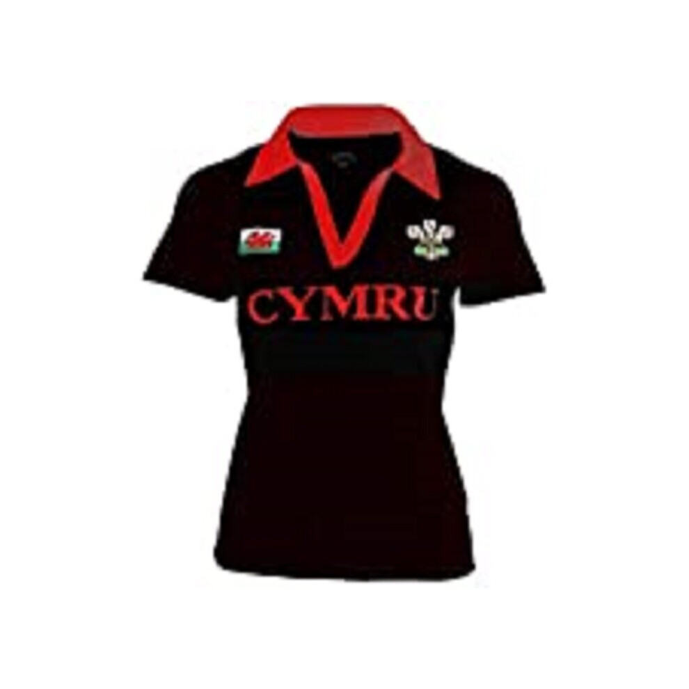 (Black Cymru, 22/24) New Women's Welsh Wales Cymru V Collar Short Sleeve Rugby T Shirt Tops