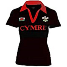 (Black Cymru, 16/18) New Women's Welsh Wales Cymru V Collar Short Sleeve Rugby T Shirt Tops