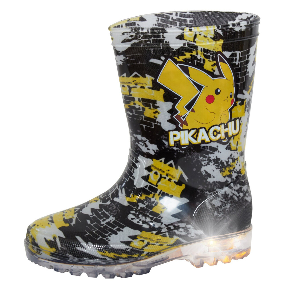 (UK 6 Child) Boys Pokemon Pikachu Light Up Wellington Boots Kids Rain Snow Shoes Wellies Size