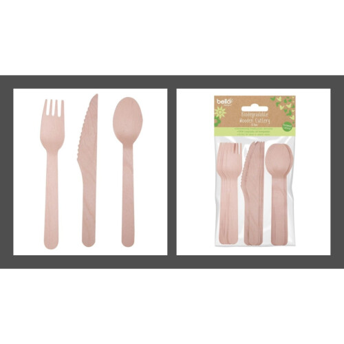 Compostable Biodegradable wooden cutlery 15 Piece 1