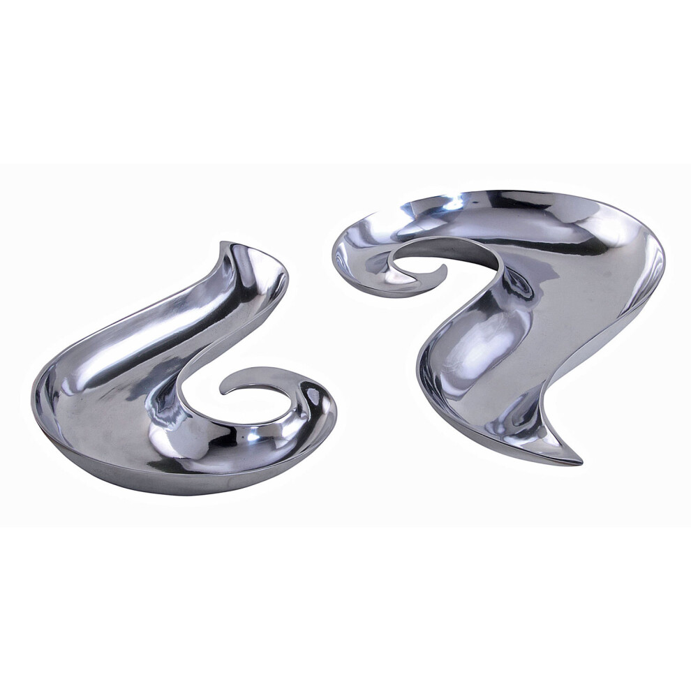 Homescapes Set Of Two Beautiful Swirls Decorative Aluminium Bowl / Dish Silver