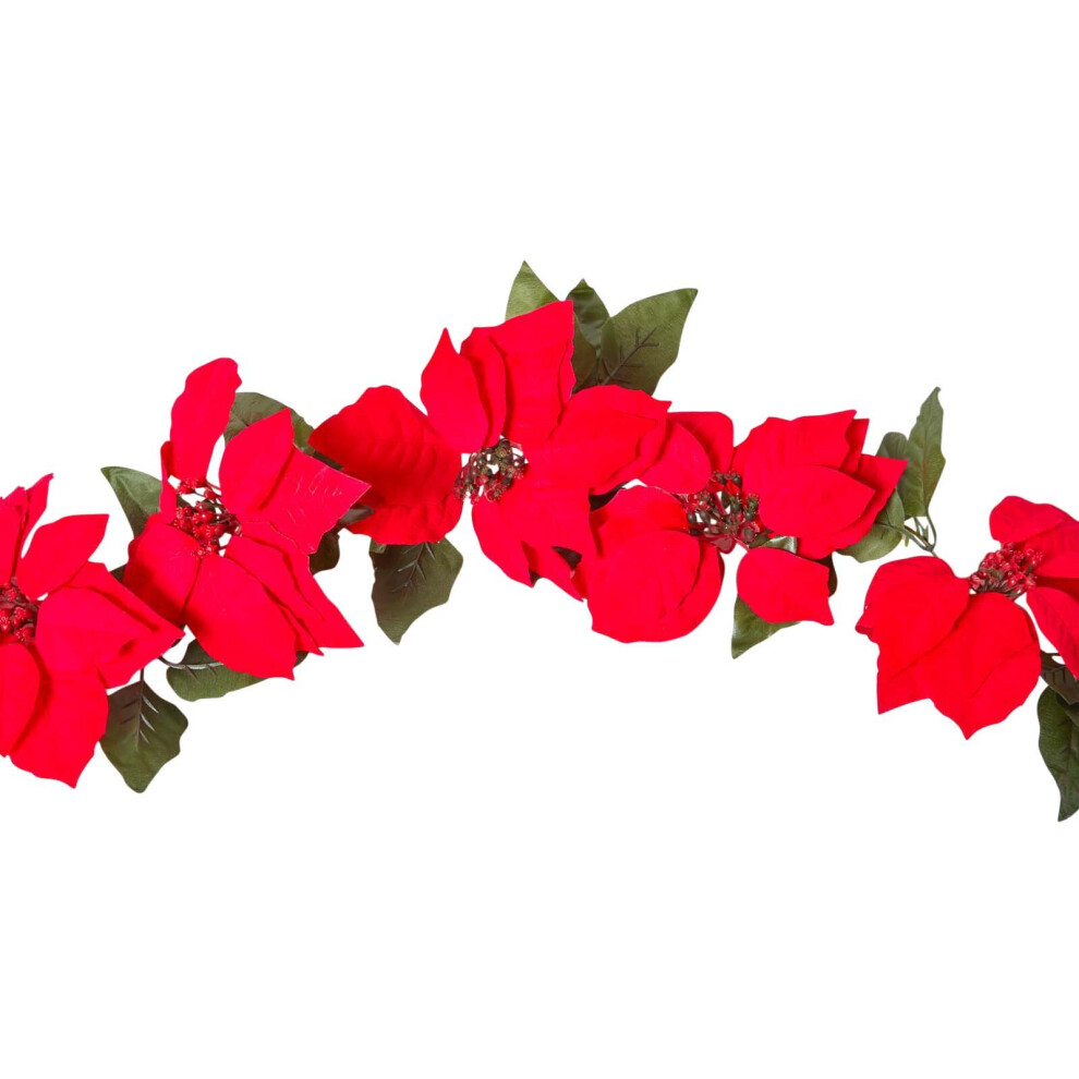 Homescapes Artificial Red Velvet Poinsettia Garland, 195 cm Long