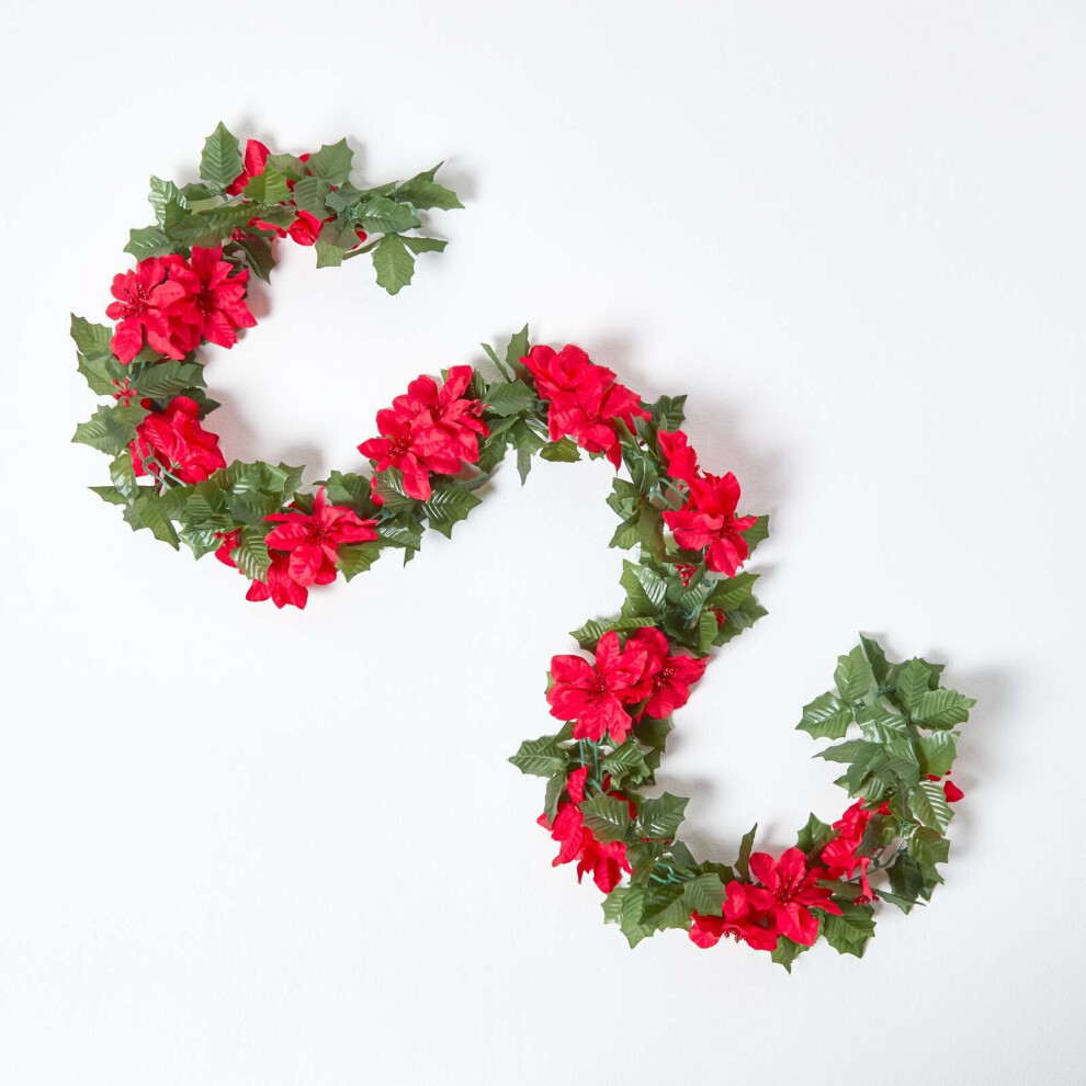Homescapes Artificial Poinsettia Berry Garland, 175 Cm Red