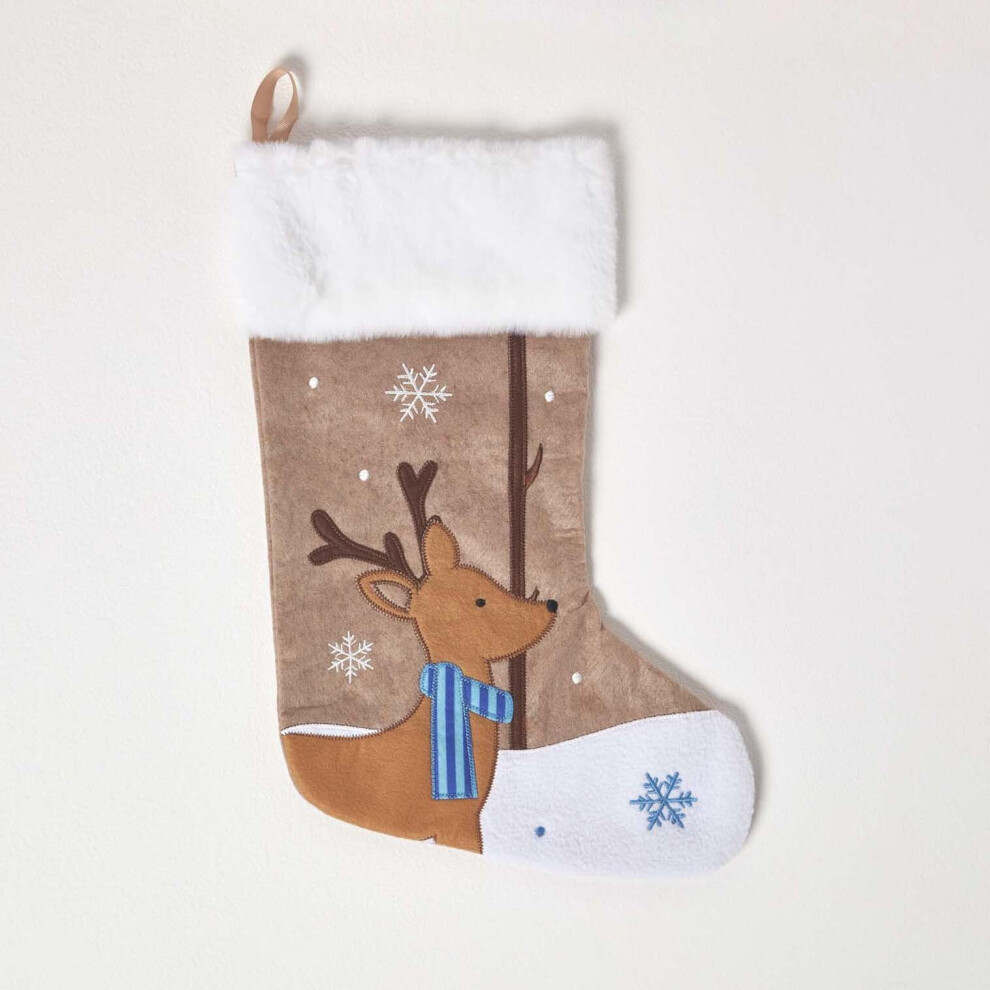 Homescapes Reindeer Christmas Stocking Brown