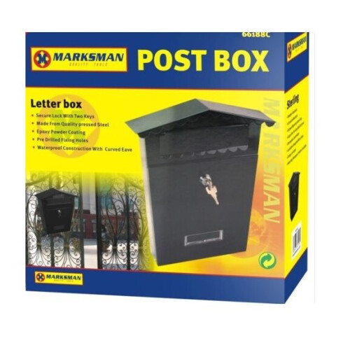 Marksman Wall Mounted Small Black Outdoor Letter Post Box With Key