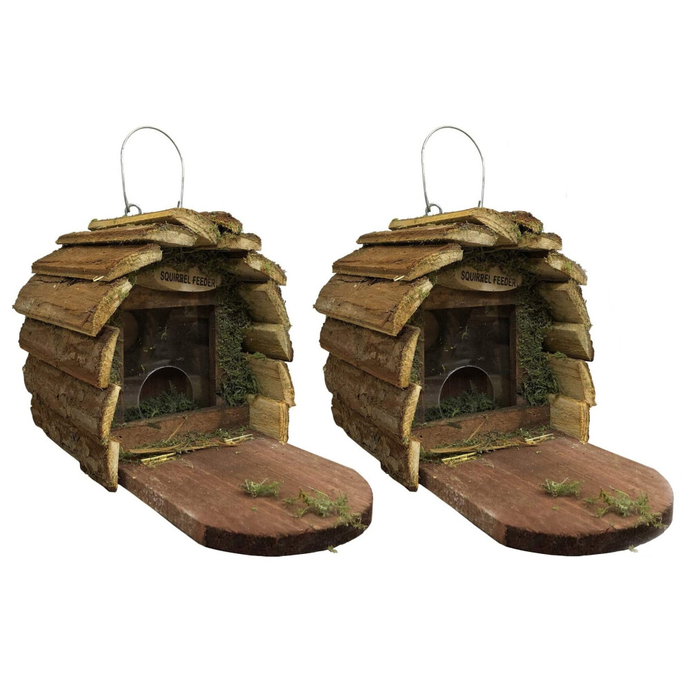 Set of 2 Wooden Wildlife Squirrel Feeders