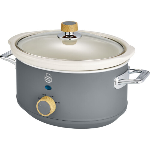 Swan Swan 3.5L Nordic Slow Cooker 200W Removable Inner Pot Low/High Settings Glass Lid - Slate Grey
