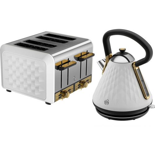 White Swan Gatsby 17l Cordless Rapid Boil Kettle And 4 Slice 900w Toaster With Crumb Tray In 0456