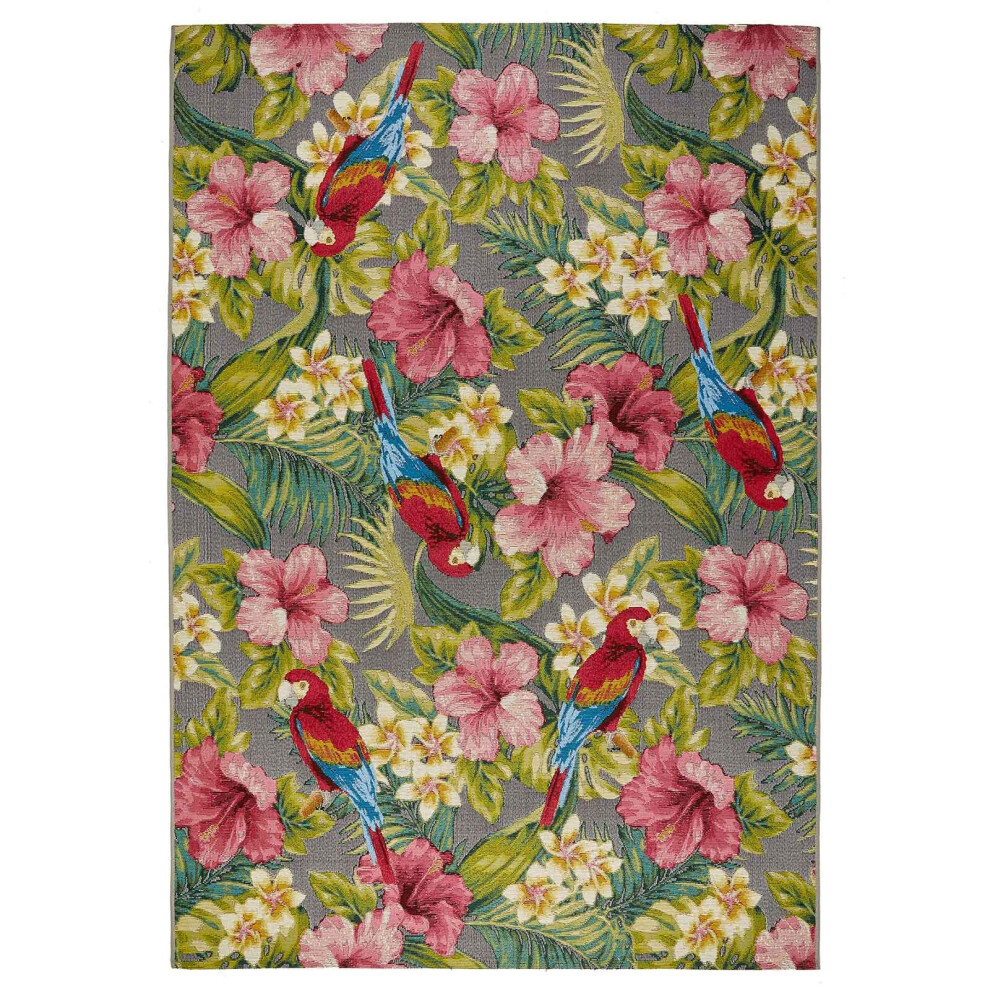 Oriental Weavers (Tropical - Parrot, 200X285 Cm) 3D Tropical Floral Outdoor Indoor Flatweave Rugs Multi Colou Weatherproof Small Extra Large Patio Garden Washable M Red