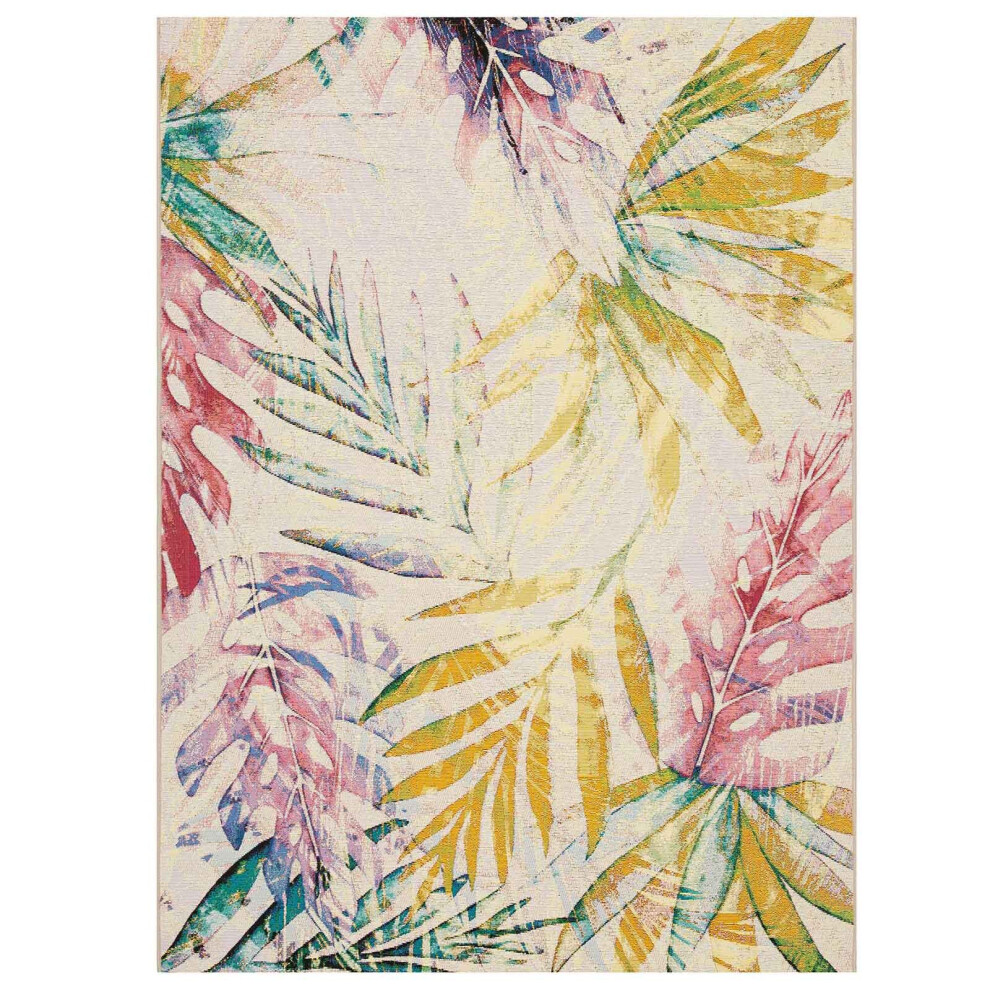 Oriental Weavers (Distressed Palm Leaves, 160X235 Cm) 3D Tropical Floral Outdoor Indoor Flatweave Rugs Multi Colou Weatherproof Small Extra Large Patio Garden Washa Red