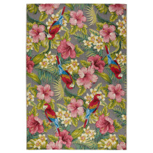 (Tropical - Parrot, 160x235 cm) 3D Tropical Floral Outdoor Indoor Flatweave rugs Multi Coloured Weatherproof Small Extra Large Patio Garden Washable Mats Carpet