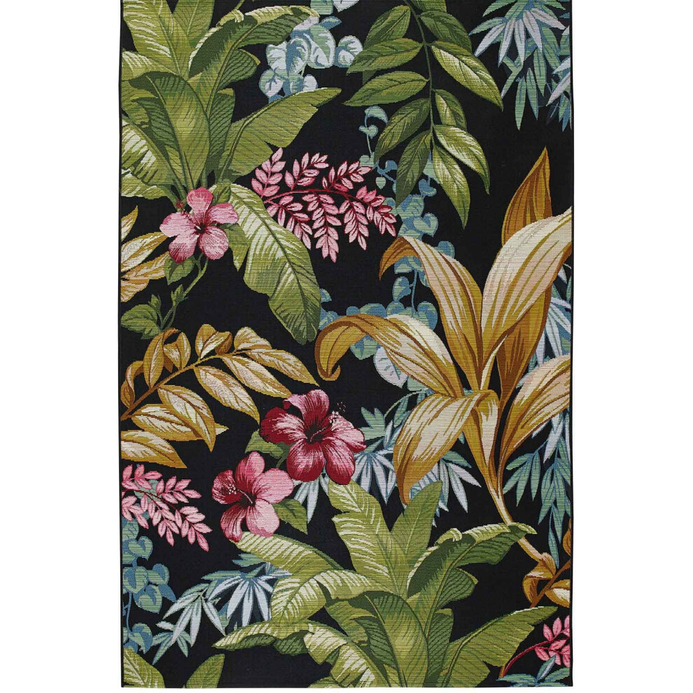 Oriental Weavers (Tropical Jungle, 200X285 Cm) 3D Tropical Floral Outdoor Indoor Flatweave Rugs Multi Colou Weatherproof Small Extra Large Patio Garden Washable Mat Red