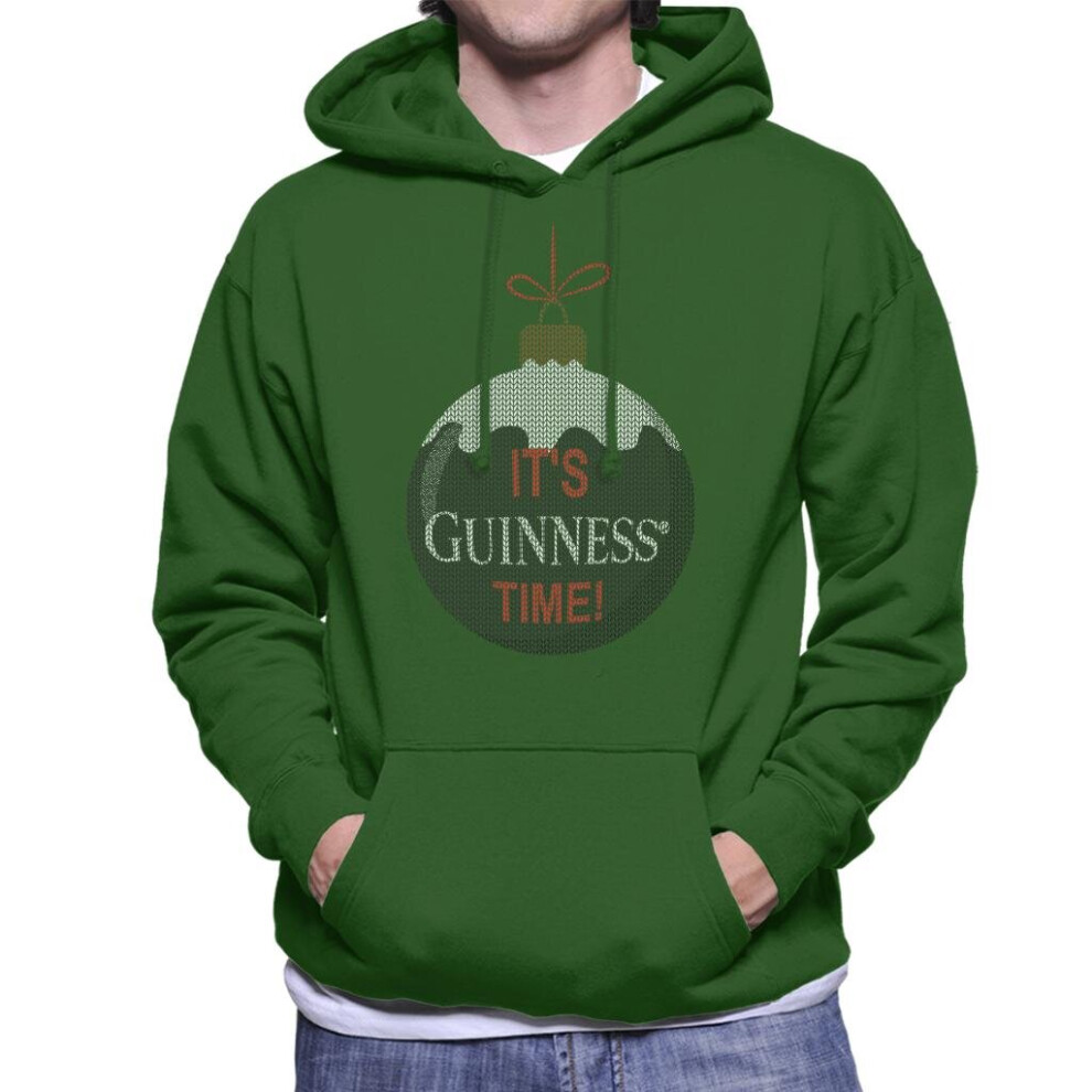 (XL, Bottle Green) Guinness Christmas Bauble Its Guinness Time Men's Hooded Sweatshirt