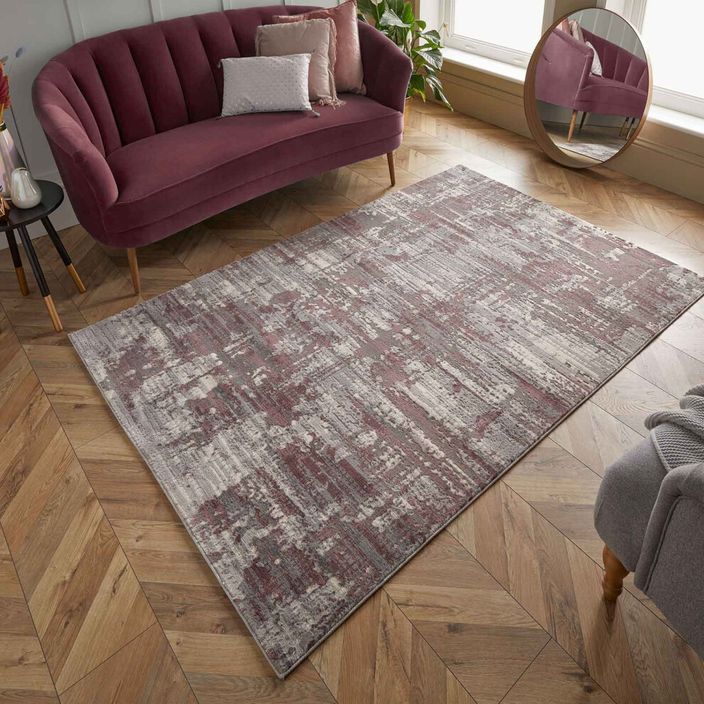 (Mauve / Grey, 200x285 cm) Living Room Bedroom Contemporary Distressed Faded Rugs Multi Coloured Modern Small Extra Large Hall Runner Carpet