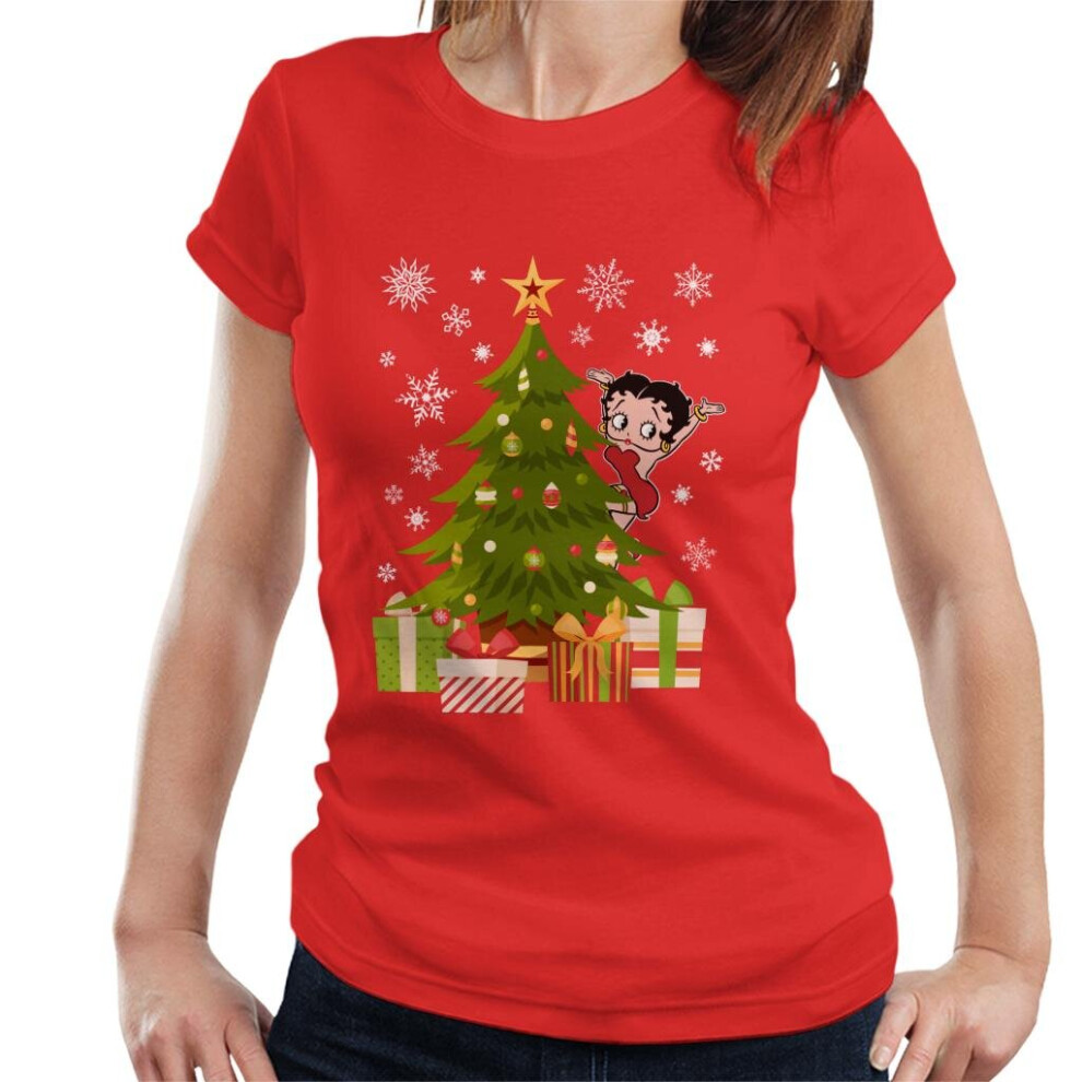 (S, Red) Betty Boop Christmas Decorating The Xmas Tree Women's T-Shirt