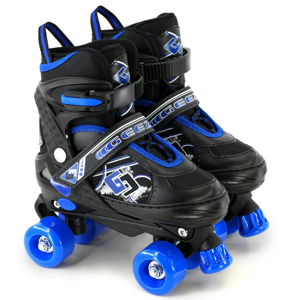 (Blue Medium /UK 2-4/) The Magic Toy Shop Children Adjustable 4 Wheel Quad Pink Roller Skates Boots Kids Adjustable Sizes