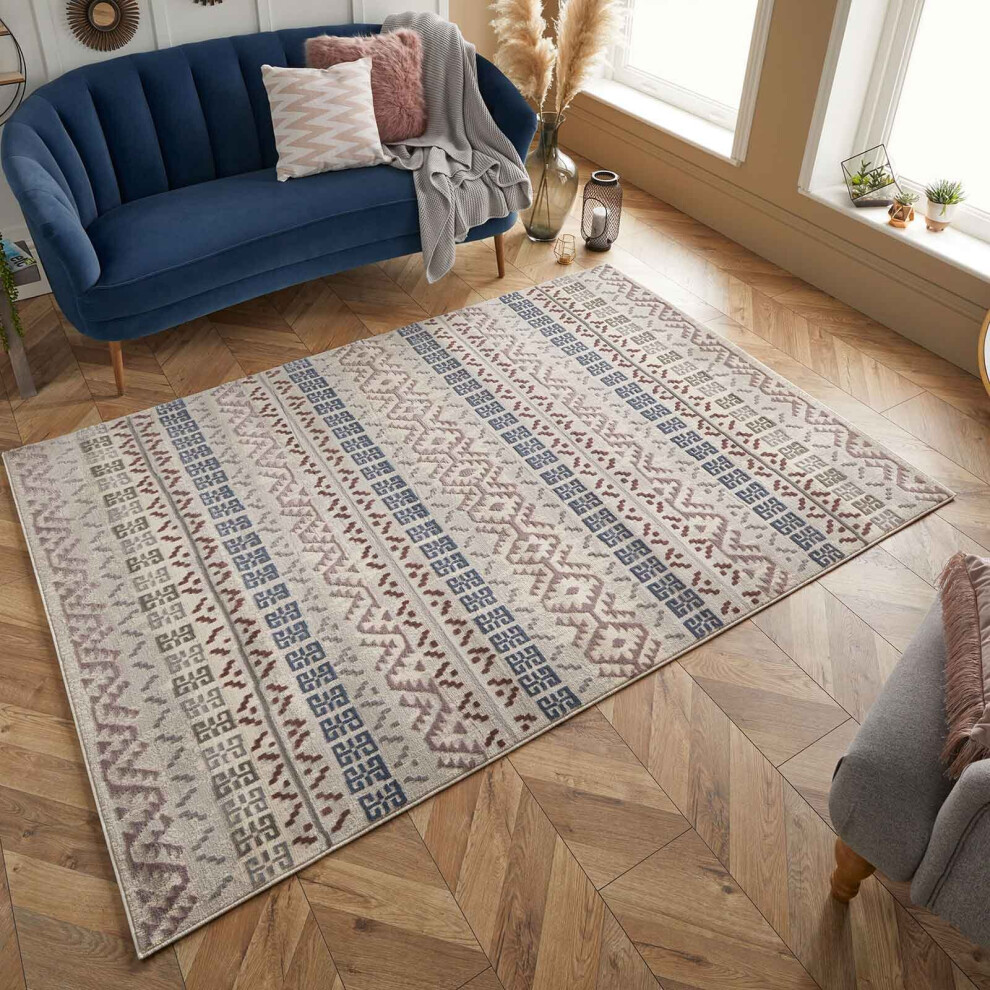 (Blue / Grey, 160x230 cm) Tribal Grey Distressed Faded Rugs Modern Small Extra Large Hallway Runner Carpet Mat