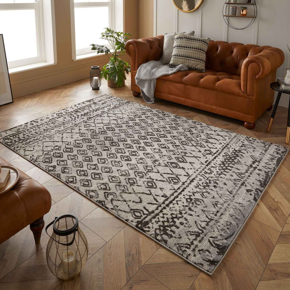 (Grey, 160x230 cm) Tribal Grey Distressed Faded Rugs Modern Small Extra Large Hallway Runner Carpet Mat