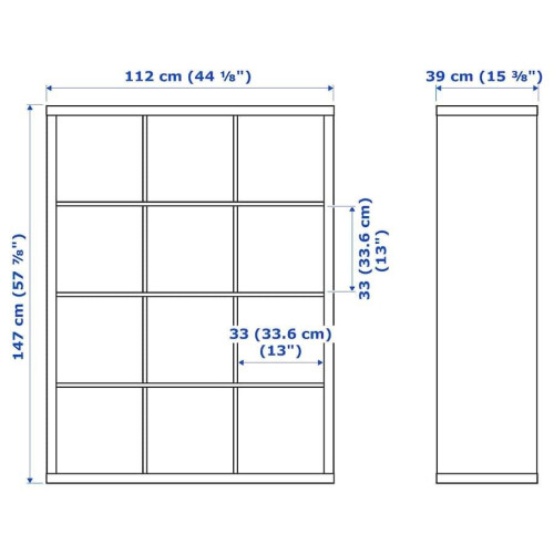 Ikea KALLAX Shelving unit, Grey/wood effect 12 Cube Bookcase Storage 112x147 cm 2