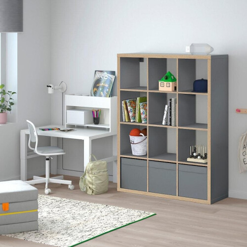 Ikea KALLAX Shelving unit, Grey/wood effect 12 Cube Bookcase Storage 112x147 cm 1
