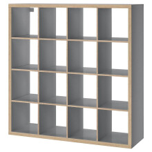 Ikea KALLAX Shelving unit, grey/wood effect (147x147 cm) 16Shelf'