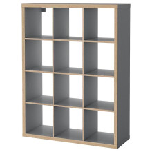 Ikea KALLAX Shelving unit, Grey/wood effect 12 Cube Bookcase Storage 112x147 cm