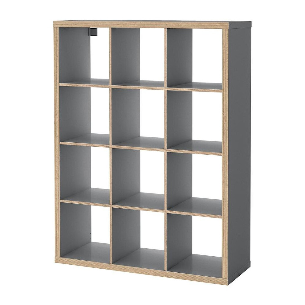 Ikea KALLAX Shelving unit, Grey/wood effect 12 Cube Bookcase Storage 112x147 cm