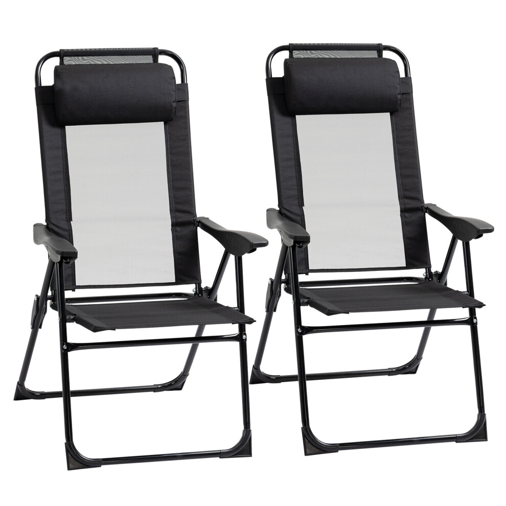Outsunny Set Of 2 Metal Portable Folding Recliner W/ Adjustable Backrest, Black