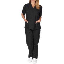 (Black, M = UK 10) Women Medical Scrub Doctor Nursing Scrubs Uniform Dentis Hospital Long Pants Set