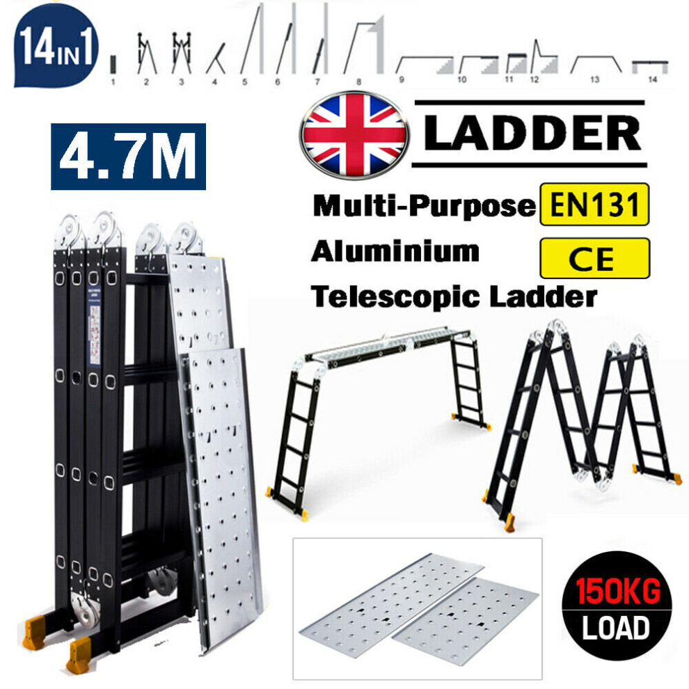 4.7M Multi-Purpose Aluminium Folding Extension Ladder With Platform UK