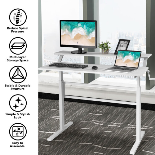 Costway 2-Tier Adjustable Height Standing Desk Sit to Stand Workstation w/Shelf 1