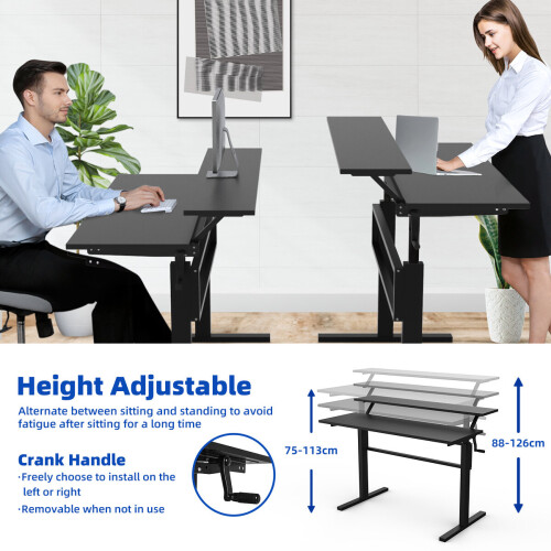 Costway 2-Tier Adjustable Height Standing Desk Sit to Stand Workstation w/Shelf 2