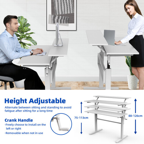 Costway 2-Tier Adjustable Height Standing Desk Sit to Stand Workstation w/Shelf 2
