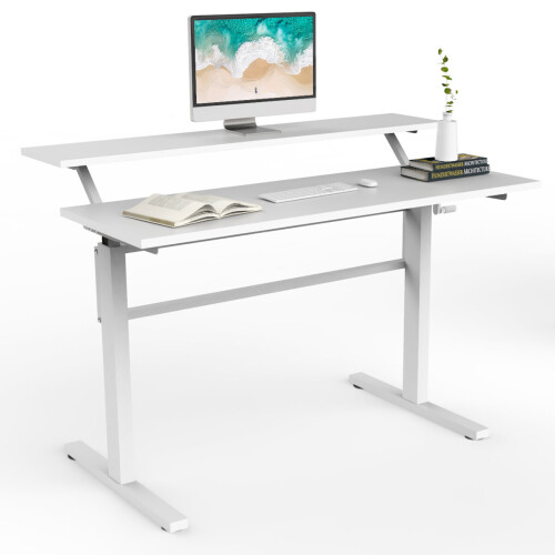 Costway 2-Tier Adjustable Height Standing Desk Sit to Stand Workstation w/Shelf
